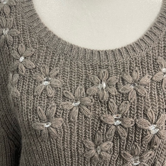 Garnet Hill Alpaca and Wool Blend Embellished Sweater Size Medium Tunic Brown - Picture 4 of 11